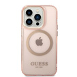 Чoхол GUESS до iPhone 14 Pro, Gold Outline Translucent MagSafe, рожевий