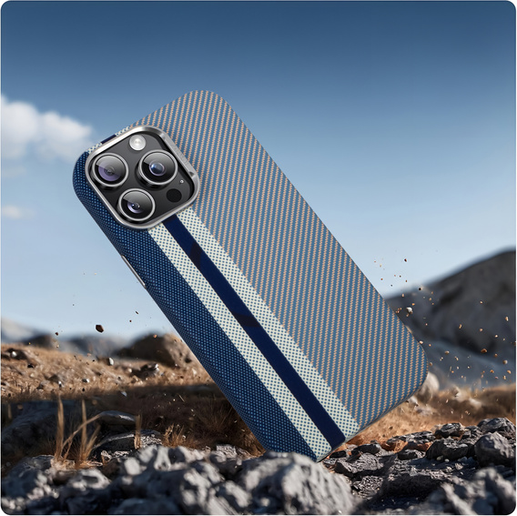 Чехол для iPhone 13 Pro Max, Carbon Fiber MagSafe, синий