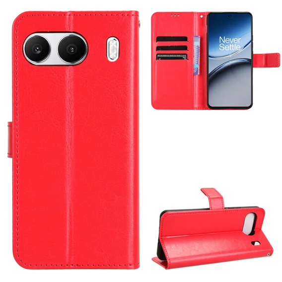 Откидной чехол для OnePlus Nord 4, Crazy Horse Wallet, красный