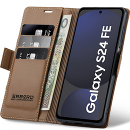 Чохол для Samsung Galaxy S24 FE, ERBORD Glossy Litchi, гаманець з клапаном, коричневий
