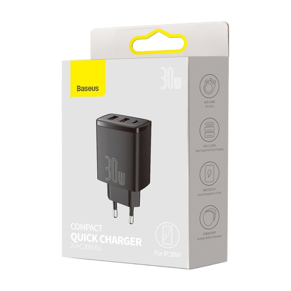 BASEUS  Зарядное устройство 2xUSB + USB Type-C, 30W1- Black