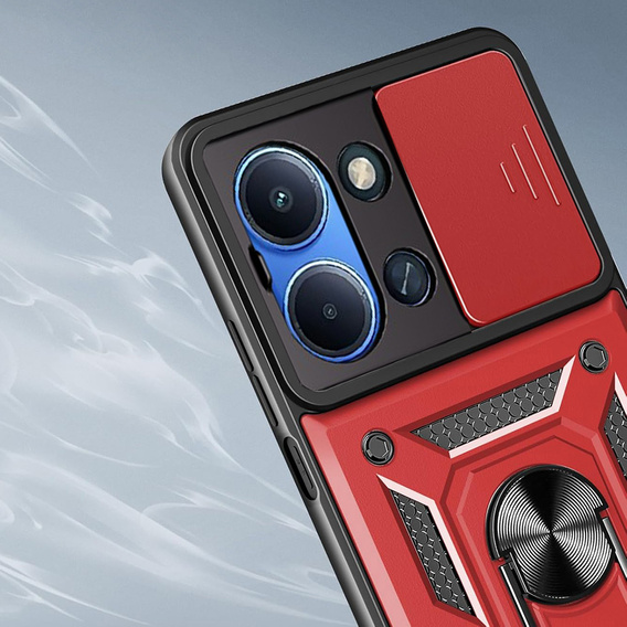 Бронированный чехол для Xiaomi Redmi 15C 4G/LTE, с защитой камеры, с подставкой, красный