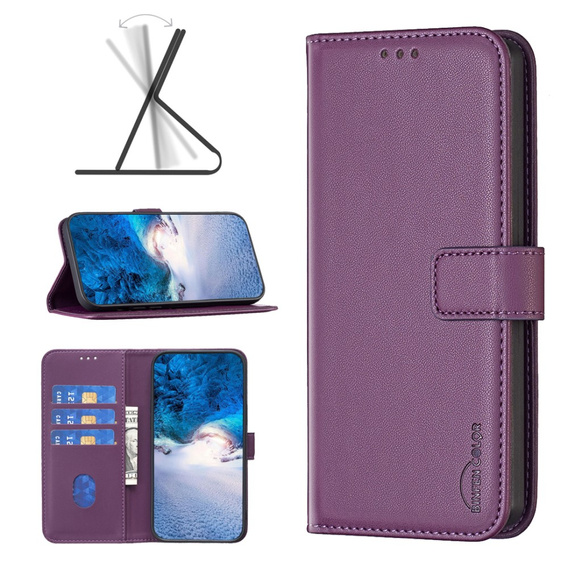 Откидной чехол для Samsung Galaxy S23 FE, BINFEN Wallet, тёмно-фиолетовый + 9H стекло  
