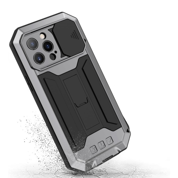 Чехол для iPhone 13 Pro, R-JUST CamShield Slide, бронированный, серебряный / черный