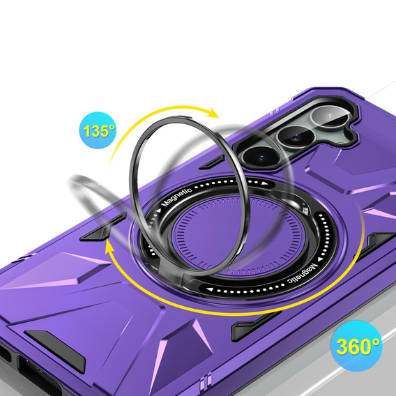 Чехол для Samsung Galaxy A15 5G, бронированный с подставкой и ручкой-планшетом, фиолетовый + 9H стекло