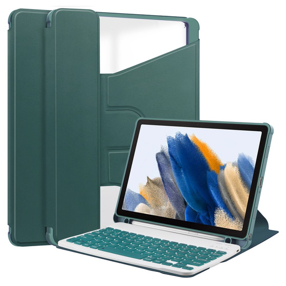 Чехол клавиатура для Samsung Galaxy Tab A9+, Rotary 360° Leather, тёмно-зелёный