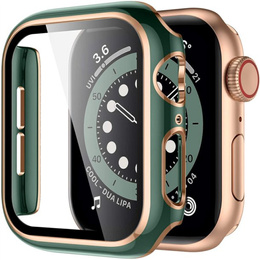 2в1 чехол и защитное стекло для часов Apple Watch 7/8 45mm - Green / Gold