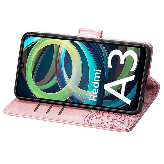 Откидной чехол для Xiaomi Redmi A3, Butterfly, розовый rose gold