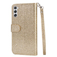 Откидной чехол для Samsung Galaxy S24, Wallet Zipper Pocket Glittery, золотой