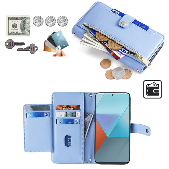 Откидной чехол для Xiaomi Redmi Note 13 Pro 5G, Wallet Zipper Pocket, синий