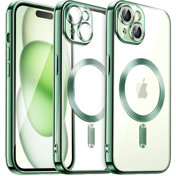 Чохол для iPhone 15, Electro MagSafe, зелений + Скло на екран