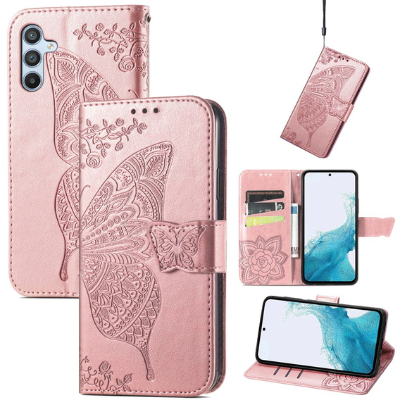 Чехол с клапаном для Samsung Galaxy A17 5G, бумажник, бабочка, розовое золото