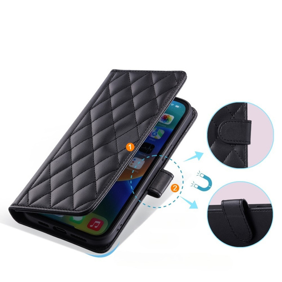 чехол-крышка для iPhone 16 Pro, Rhombus Crossbody Leather, чёрный