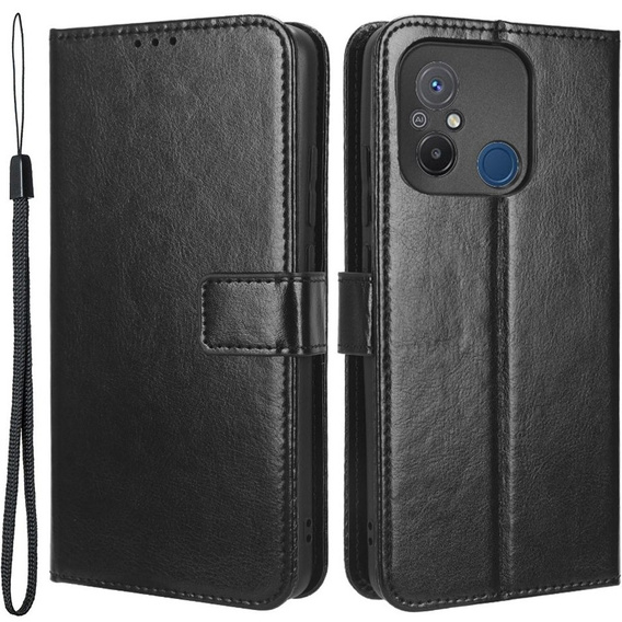 Откидной чехол для Xiaomi Redmi 12C, Crazy Horse Wallet, чёрный