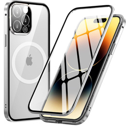 Магнітний чохол Dual Glass MagSafe для iPhone 14 Pro Max, сріблястий