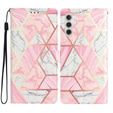 Откидной чехол для Samsung Galaxy A25 5G, Wallet Marble, розовый + 9H стекло  