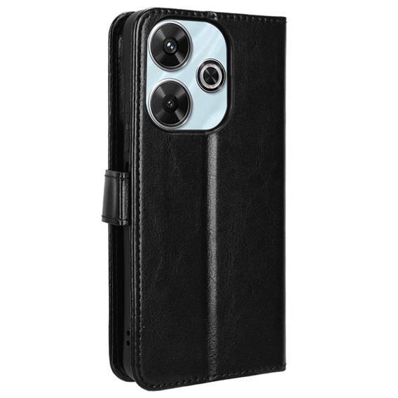 Откидной чехол для Xiaomi Redmi 13, Crazy Horse Wallet, чёрный