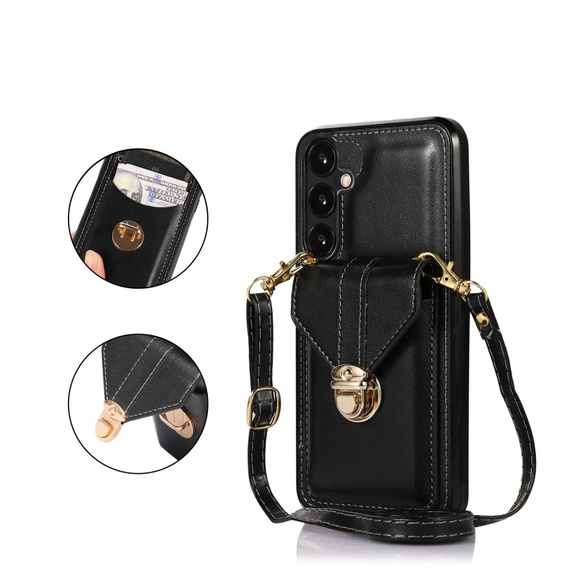 Чохол для Samsung Galaxy A25 5G, Card Holder, з плечовим ременем, чорний