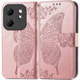 Откидной чехол для Infinix Hot 50i 4G, Butterfly, розовый rose gold