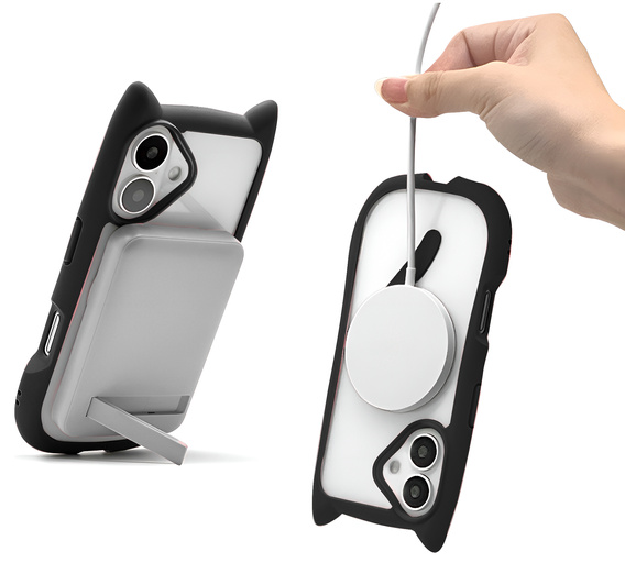 Чохол для iPhone 16, для MagSafe, Cute Cat, чорний + захисне скло