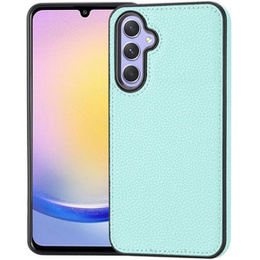 Кожаный чехол для Samsung Galaxy A25 5G, Lychee leather Case, синий + 9H стекло