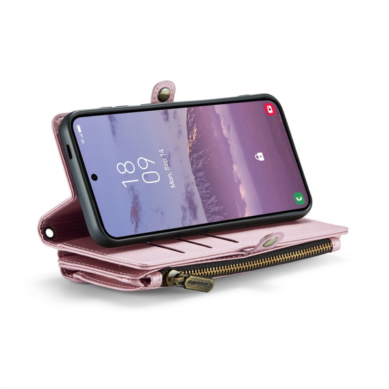 Чехол CASEME для Samsung Galaxy S24 FE, RFID Leather Wallet, с плечевым ремнем, розовый