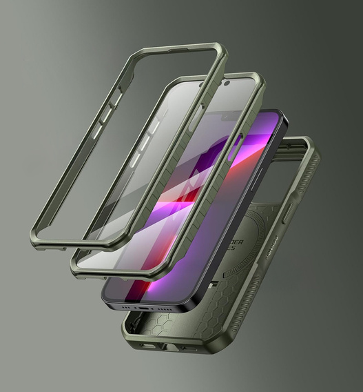 Броньований чохол для iPhone 15, Dexnor CamProtect MagSafe, зелений (Дві рамки)