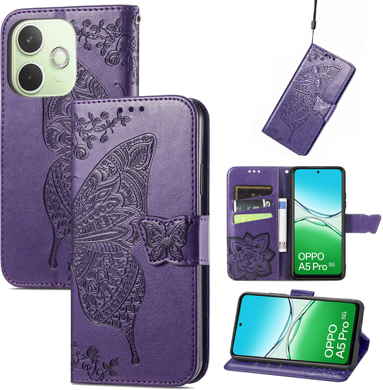 Откидной чехол для Oppo A5 Pro 5G, Butterfly, фиолетовый