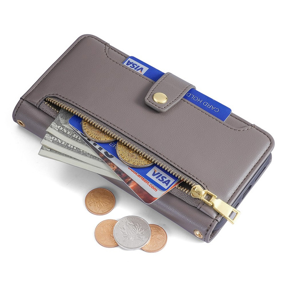 Откидной чехол для Samsung Galaxy A25 5G, Wallet Zipper Pocket, серый