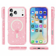 Чехол для iPhone 17 Pro, для MagSafe, глиттер, прозрачно-розовый