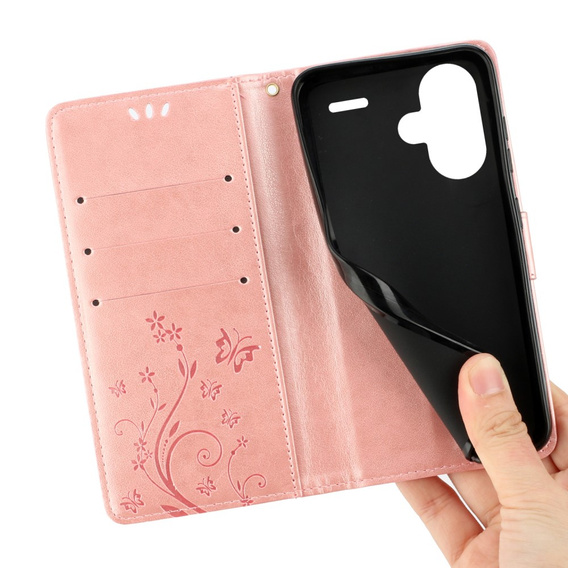 Чохол-книжка для Xiaomi Redmi Note 13 Pro+, Butterfly, рожевий rose gold