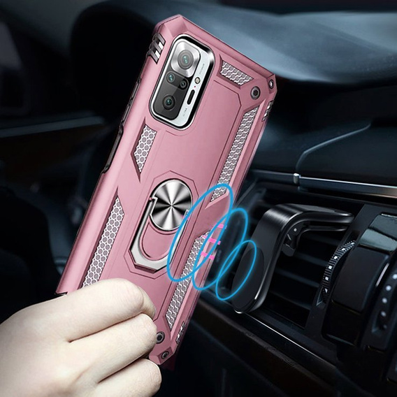 Бронированный Чехол до Xiaomi Redmi Note 10 Pro, Nox Case Ring, розовый rose gold