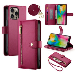 Откидной чехол для iPhone 16 Pro Max, Wallet Zipper Pocket, красный