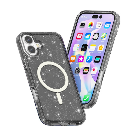 Чохол для iPhone 17, для MagSafe, блискітки, напівпрозорий чорний