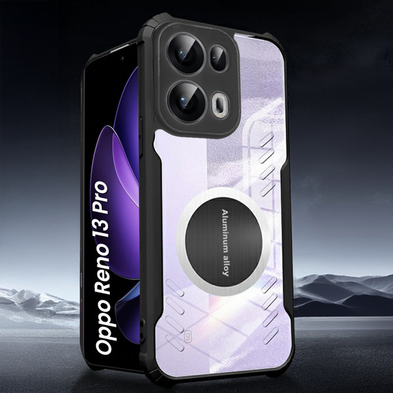 Чехол для Oppo Reno 13 Pro, с магнитной пластиной, прозрачный / черный