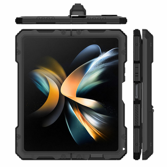 Бронированный чехол для Samsung Galaxy Z Fold 4 5G, алюминий, с подставкой и держателем стилуса, черный