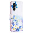 Откидной чехол для Samsung Galaxy A55 5G, Wallet, Butterfly & Flowers, белый