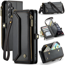 Чехол CASEME для Samsung Galaxy S24 FE, RFID Leather Wallet, с плечевым ремнем, чёрный