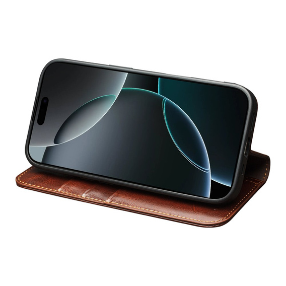 Флип-кейс QIALINO из натуральной коровьей кожи для iPhone 17 Pro Max, коричневый
