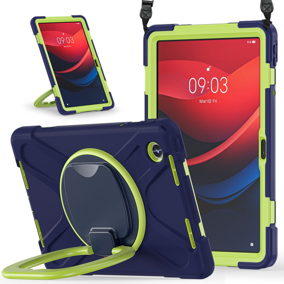 Детский чехол для Lenovo Tab M11, бронированный с ремешком, темно-синий / зеленый