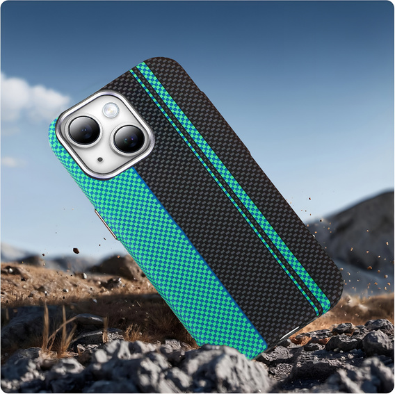 Чохол для iPhone 13, Carbon Fiber MagSafe, чорний / синій