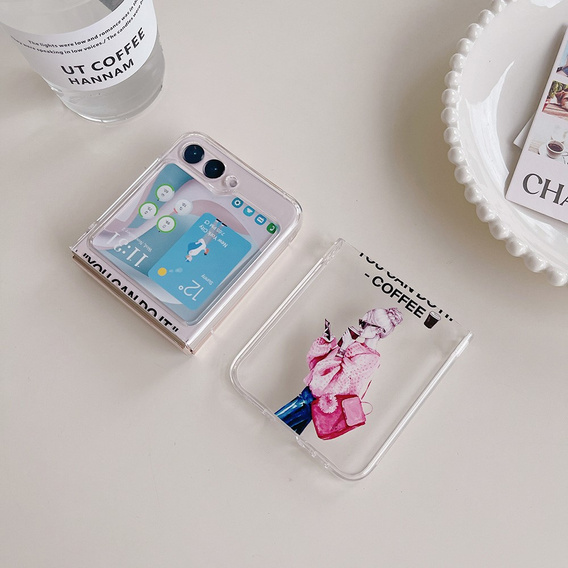 Чохол для Samsung Galaxy Z Flip 5 5G, жорсткий чохол, Жінка з кавою