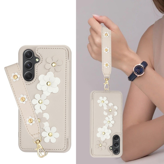 Чохол для Samsung Galaxy S23 FE, Leather Flower Card Slot, бежевий