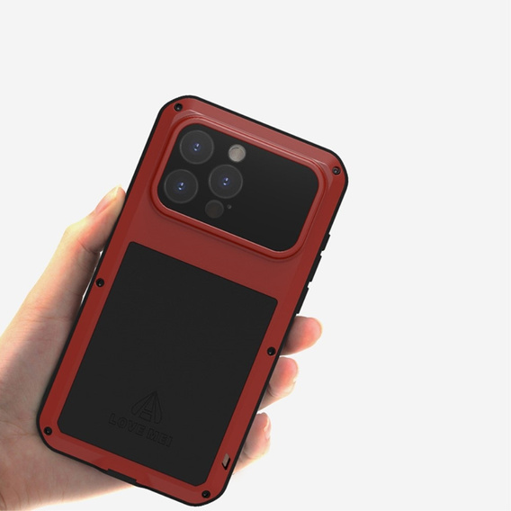 Чoхол Love Mei до iPhone 15 Pro Max, armored with glass, червоний
