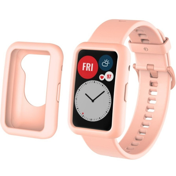 Прозорий ремінець з футляром до Huawei Watch Fit, Light Pink