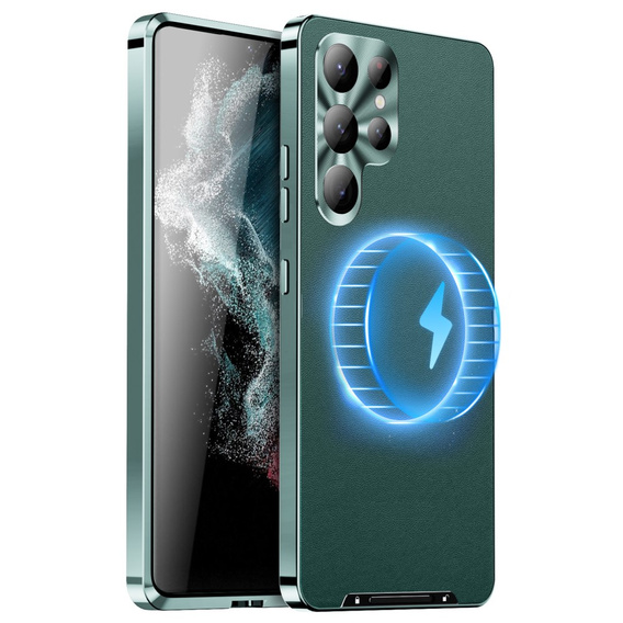 Кожаный чехол для Samsung Galaxy S24 Ultra, с защитой камеры, для MagSafe, зелёный