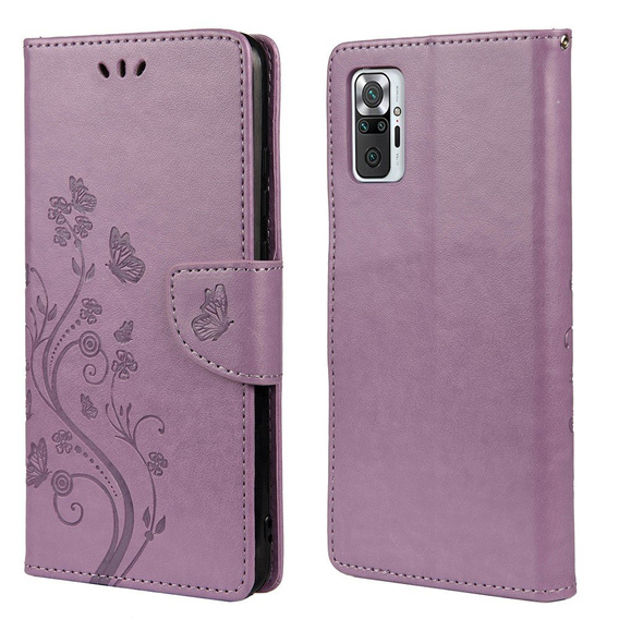 Откидной чехол для Xiaomi Redmi Note 10 / 10S, Butterfly, светло-фиолетовый