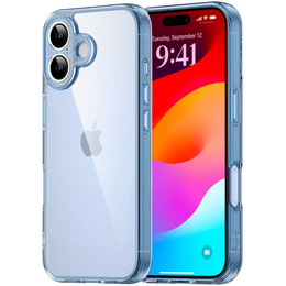 Чехол для iPhone 17, с крышкой камеры, прозрачный с синими боками