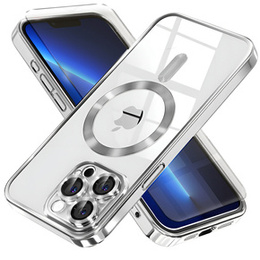 Чехол для iPhone 13 Pro, Electro MagSafe, серебряный + стекло для экрана
