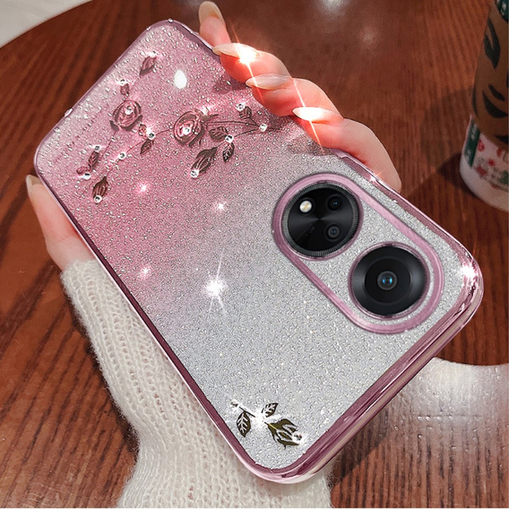 Чохол для Oppo A78 4G, Glitter Flower, рожевий rose gold
